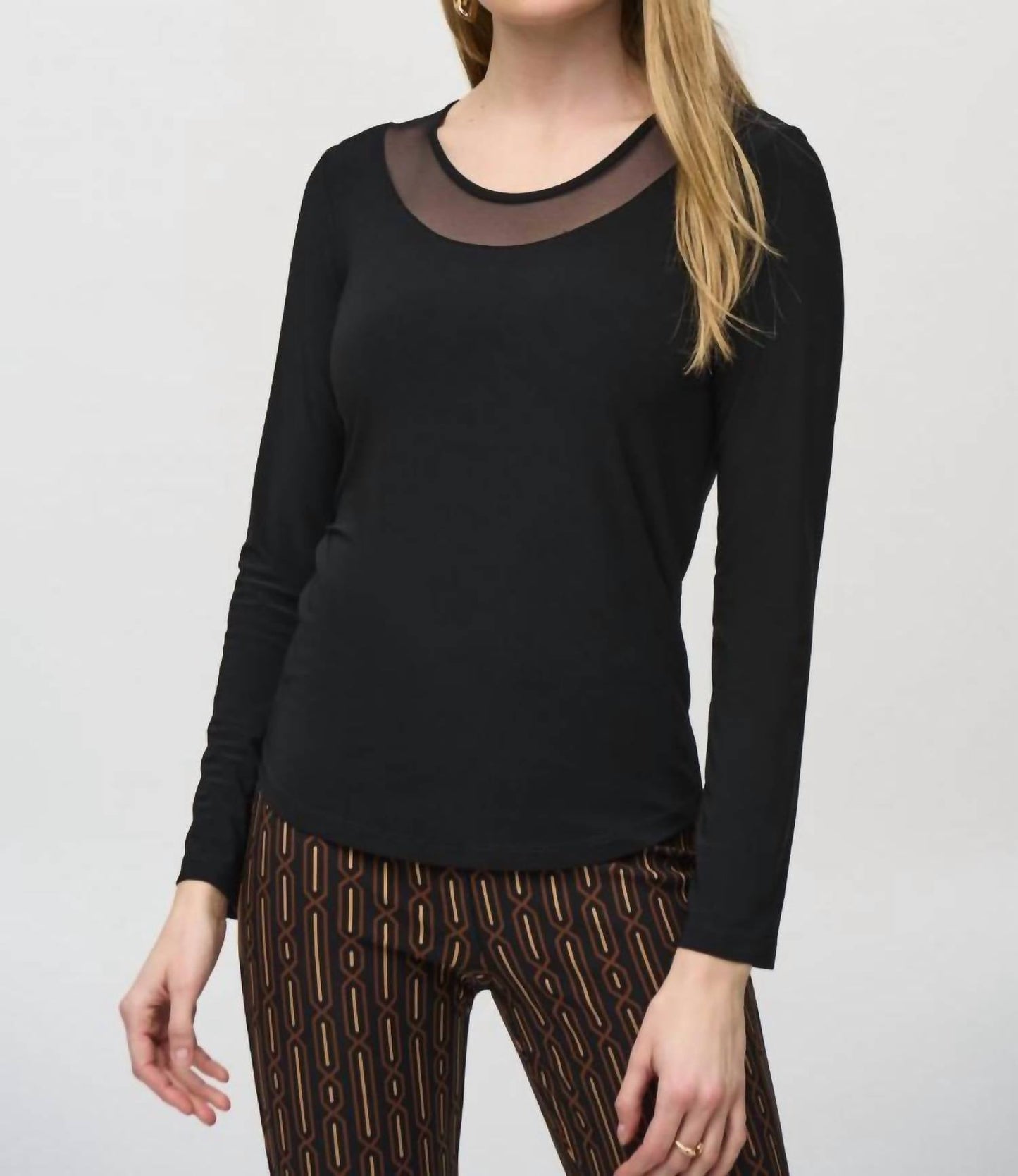 Joseph Ribkoff - Mesh Round Neck Long Sleeves Top
