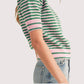 &Merci - Striped Pointelle Puff Sleeve Sweater