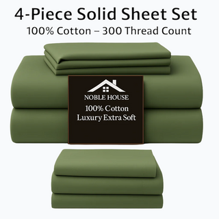 4-Piece 100% Cotton Solid Sheet Set – 300 Thread Count, Luxury Extra Soft