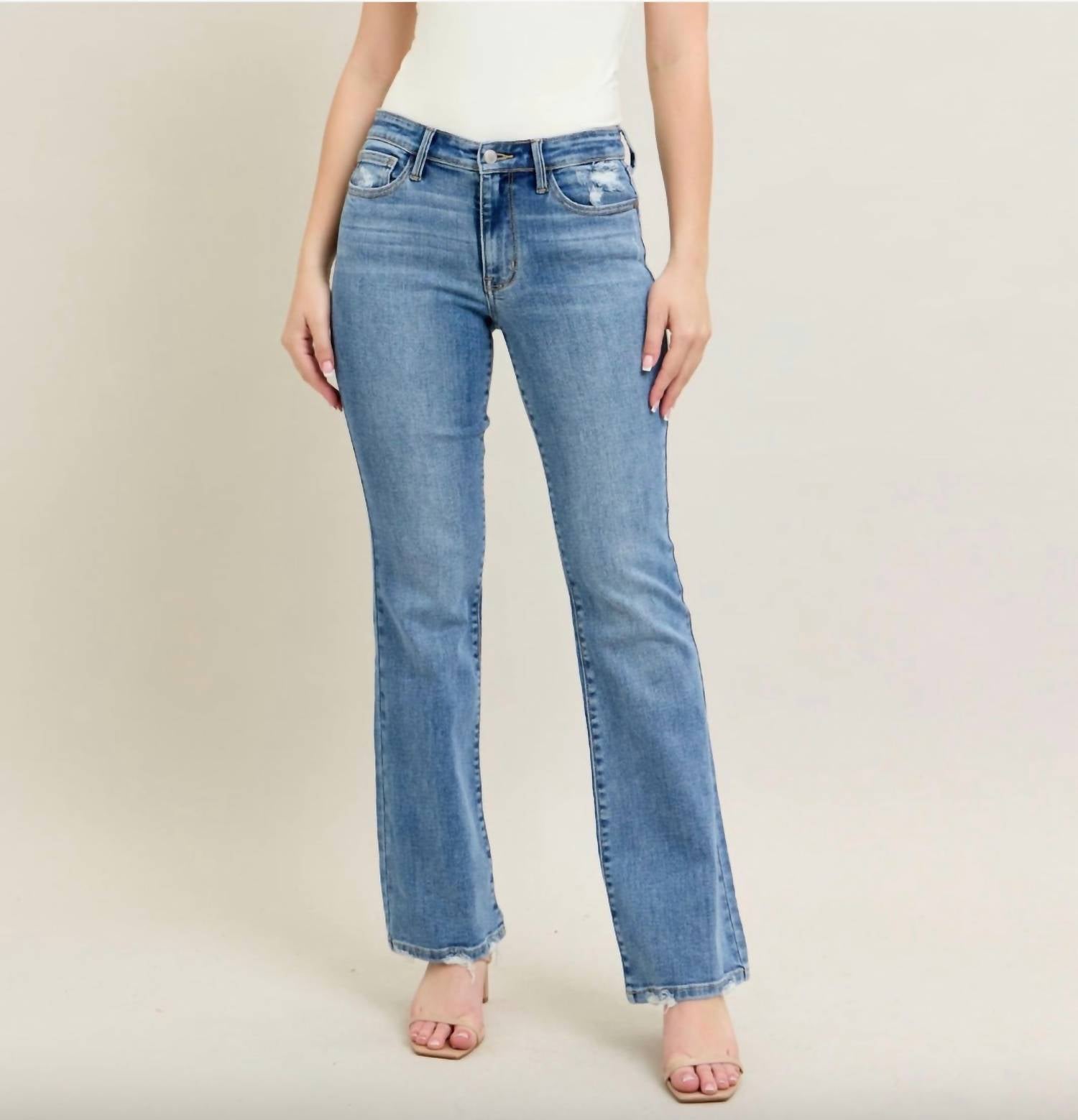 judy-blue-destroyed-hem-rise-bootcut-jeans
