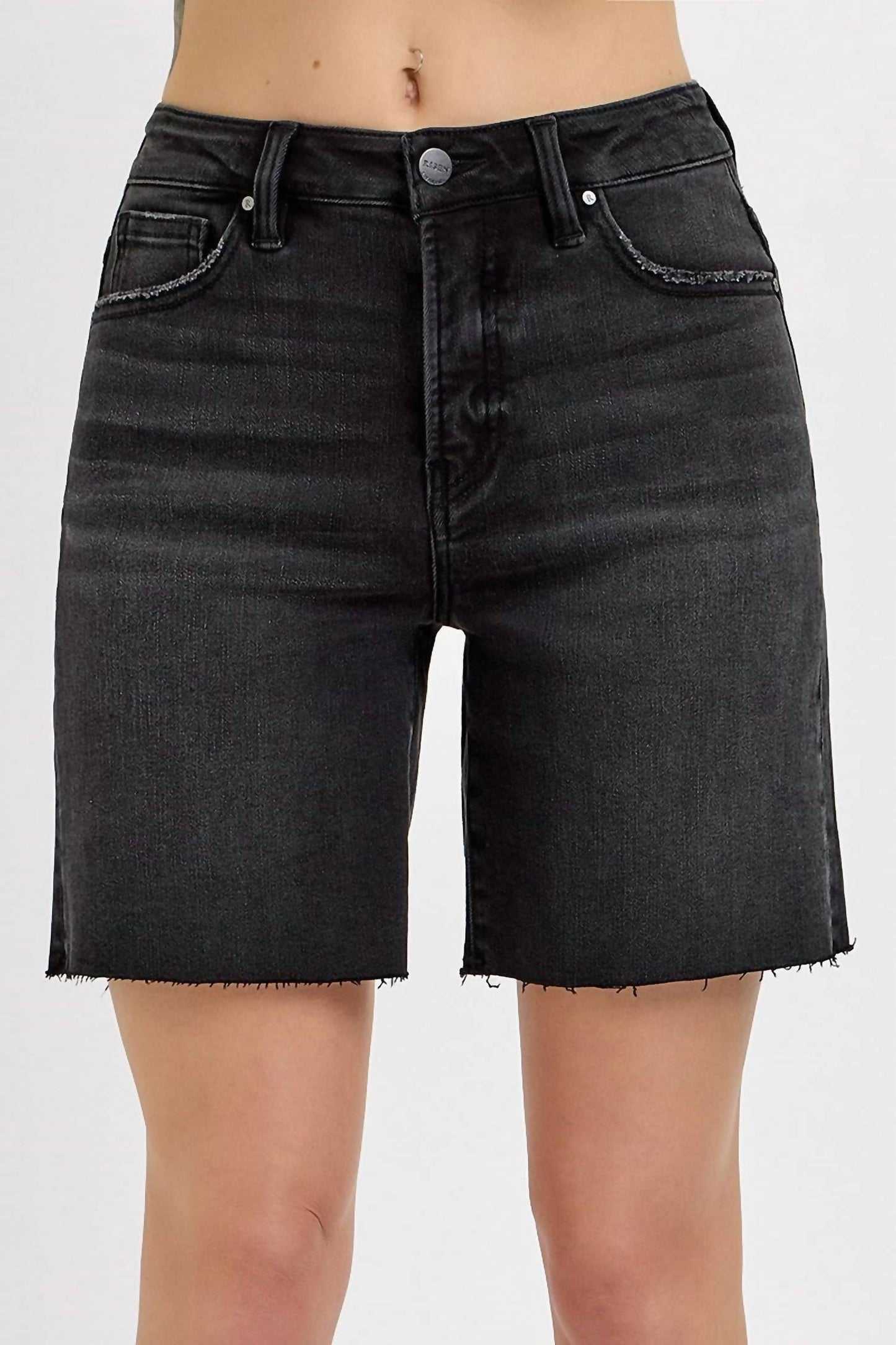 Risen - Tummy Control High Rise Mid Length Raw Cut Hem Shorts - Plus