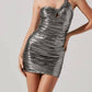 Astr - Golda Metallic One Shoulder Bodycon Mini Dress