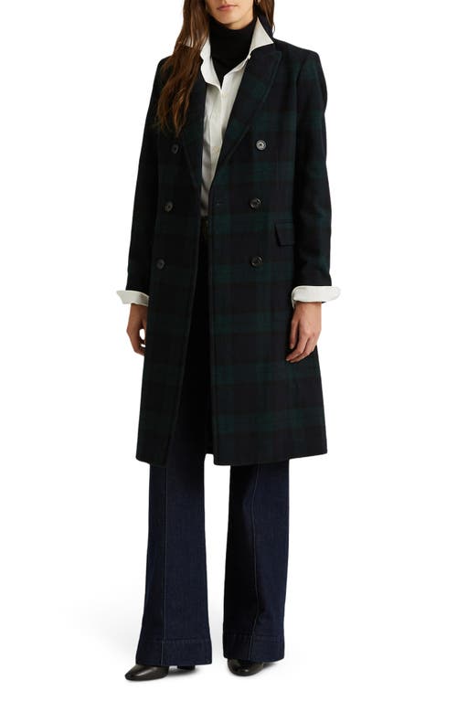 Lauren Ralph Lauren Double Breasted Wool Blend Reefer Coat in Black Watch, Size 12