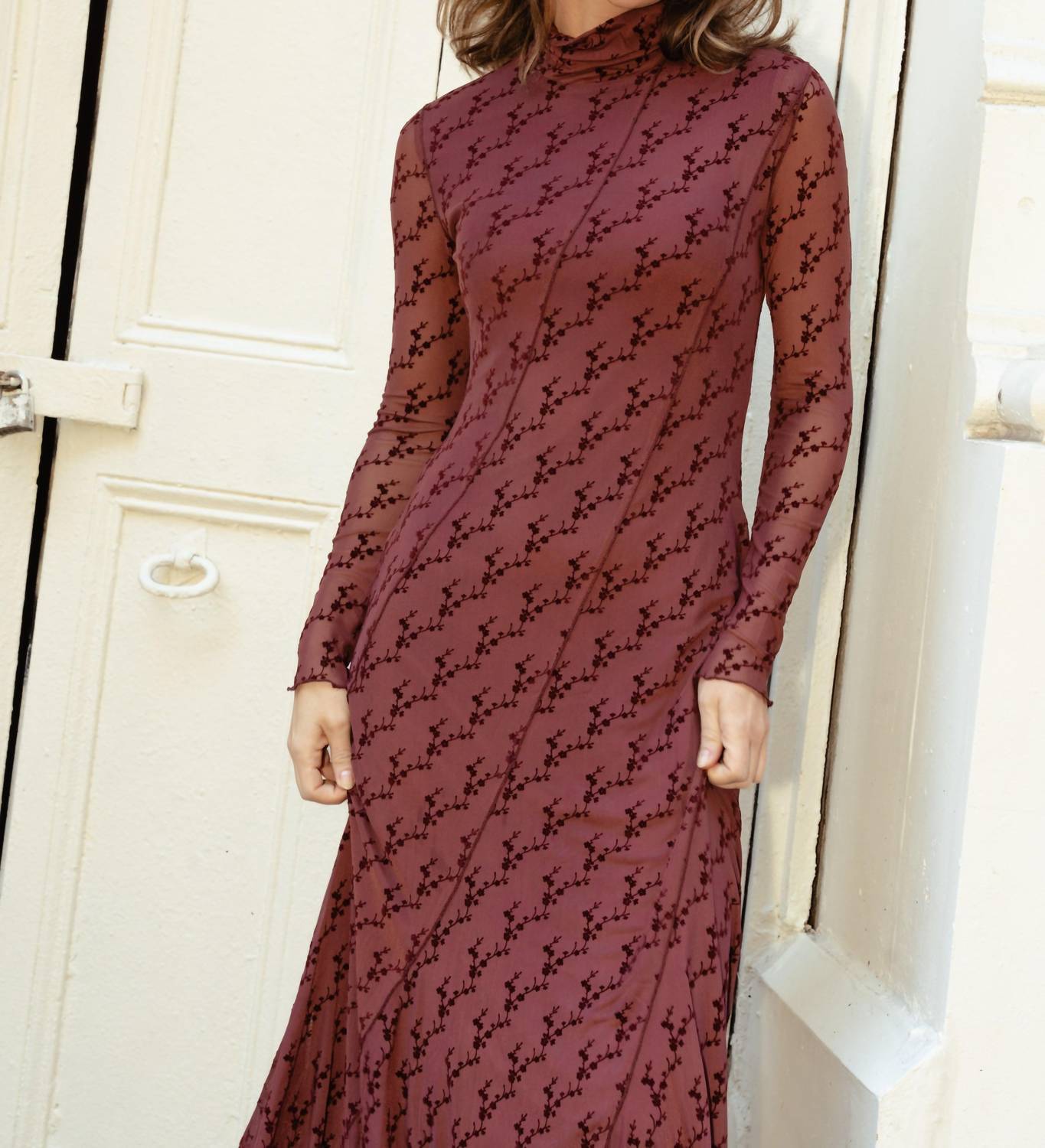 Mima Rosso - Velvet Print Mesh Dress