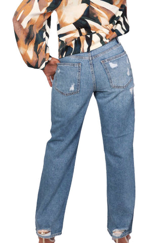 Just Black Denim - High Rise Distressed Dad Jeans