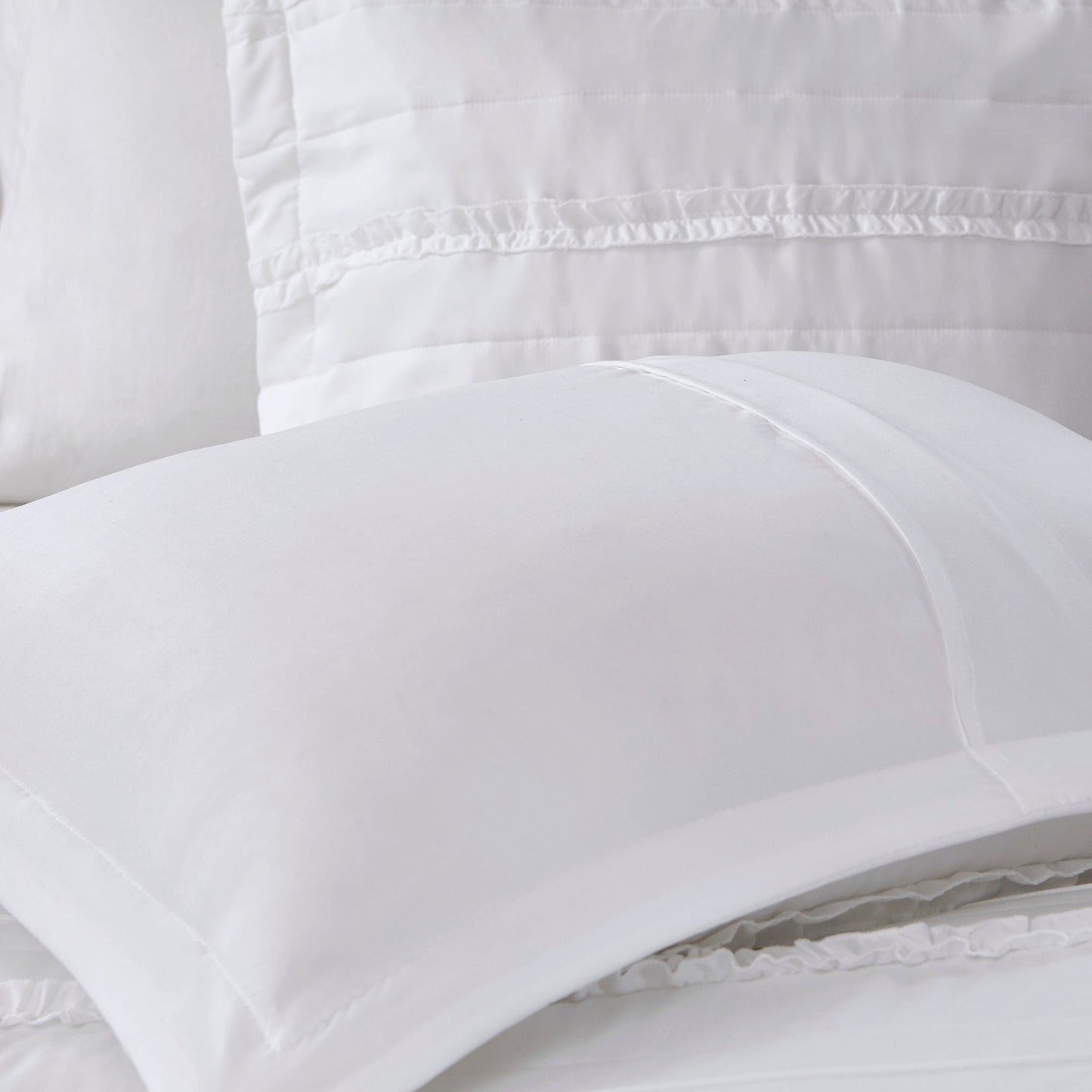 5 Piece Microfiber Ruffled Comforter Set White California King