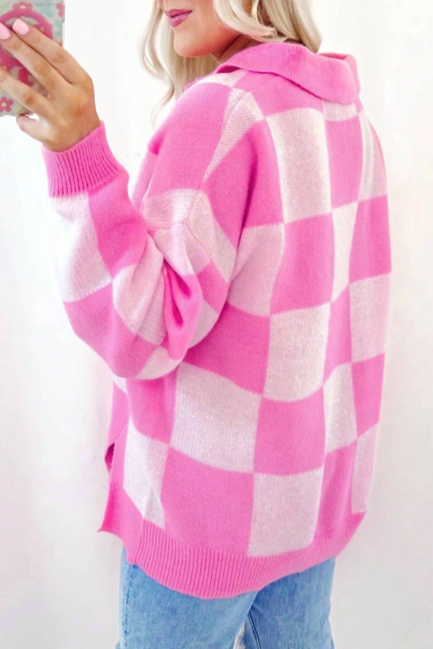 Pretty Bash - Checker Collared Drop Shoulder Sweater