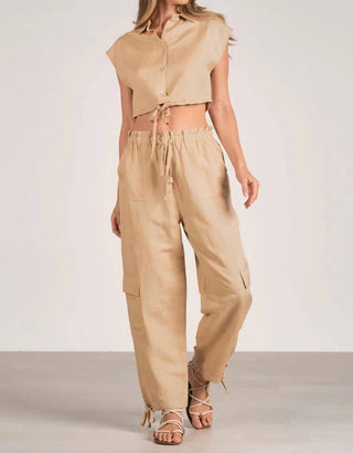 Elan - Crop Linen Button Up Top