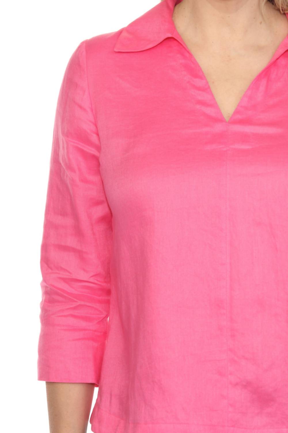 Joseph Ribkoff - Collared V-neck Quarter Sleeve Linen Top