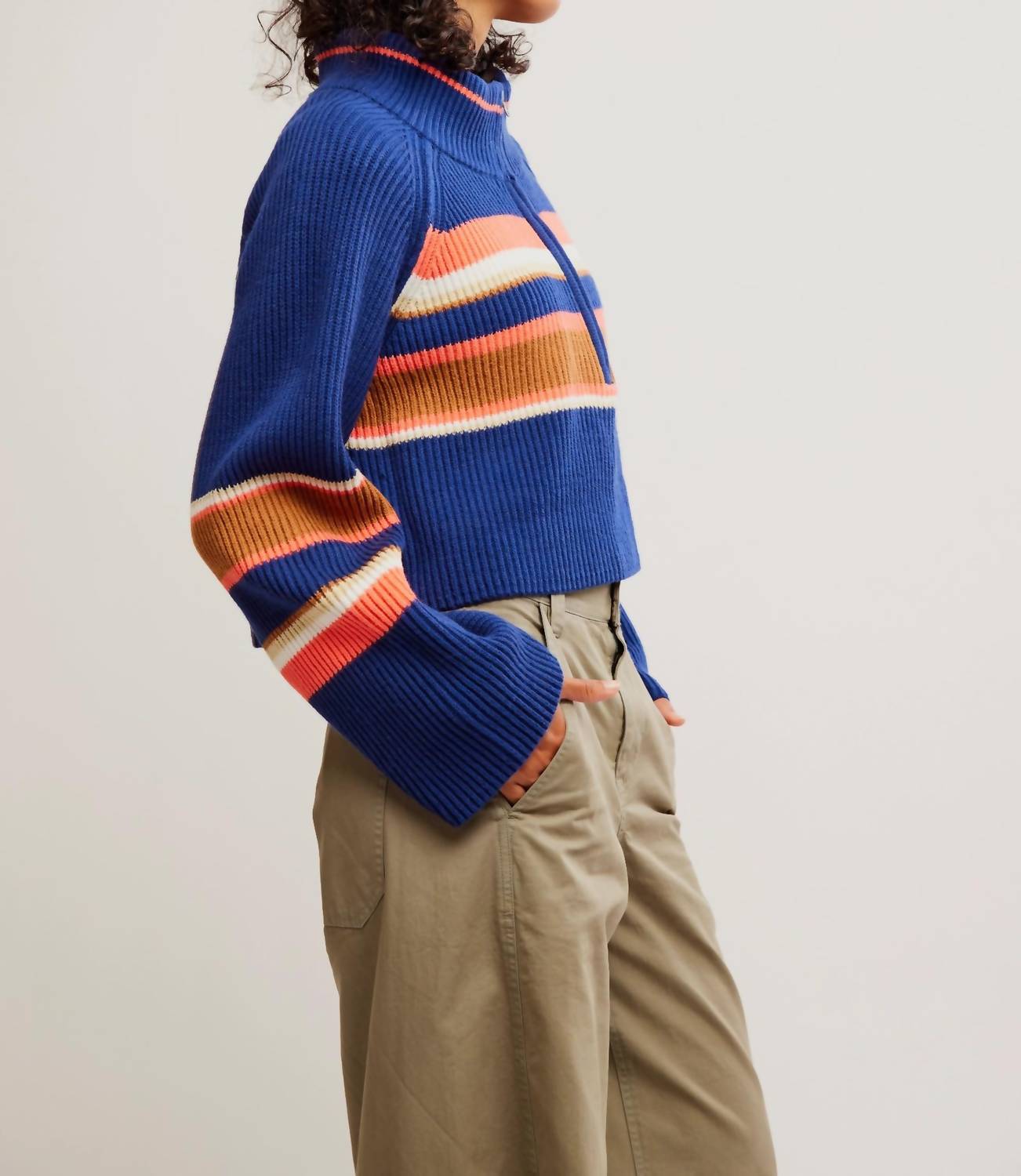 Free People - Striped Greta Half Zip Sweater
