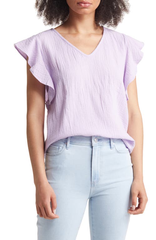 Caslon V Neck Ruffle Sleeve Top - Purple Bloom