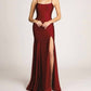 Fiesta Fashion - Satin Open Back High Slit Leg Evening Gown Maxi Dress
