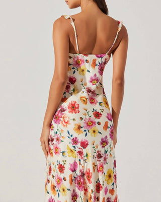 Astr - Zoie Floral Satin Ruffle Dress