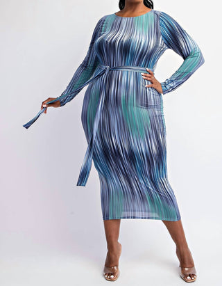 The Curve La - Plus Size Long Sleeve Midi Dress With Self-tie Belt
