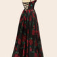Andrea & Leo Couture - Women's Modern Plunging Neckline Long A-line Floral Dress