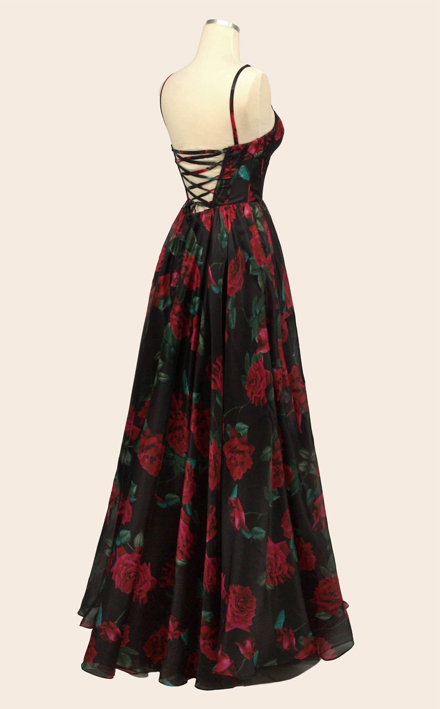 Andrea & Leo Couture - Women's Modern Plunging Neckline Long A-line Floral Dress