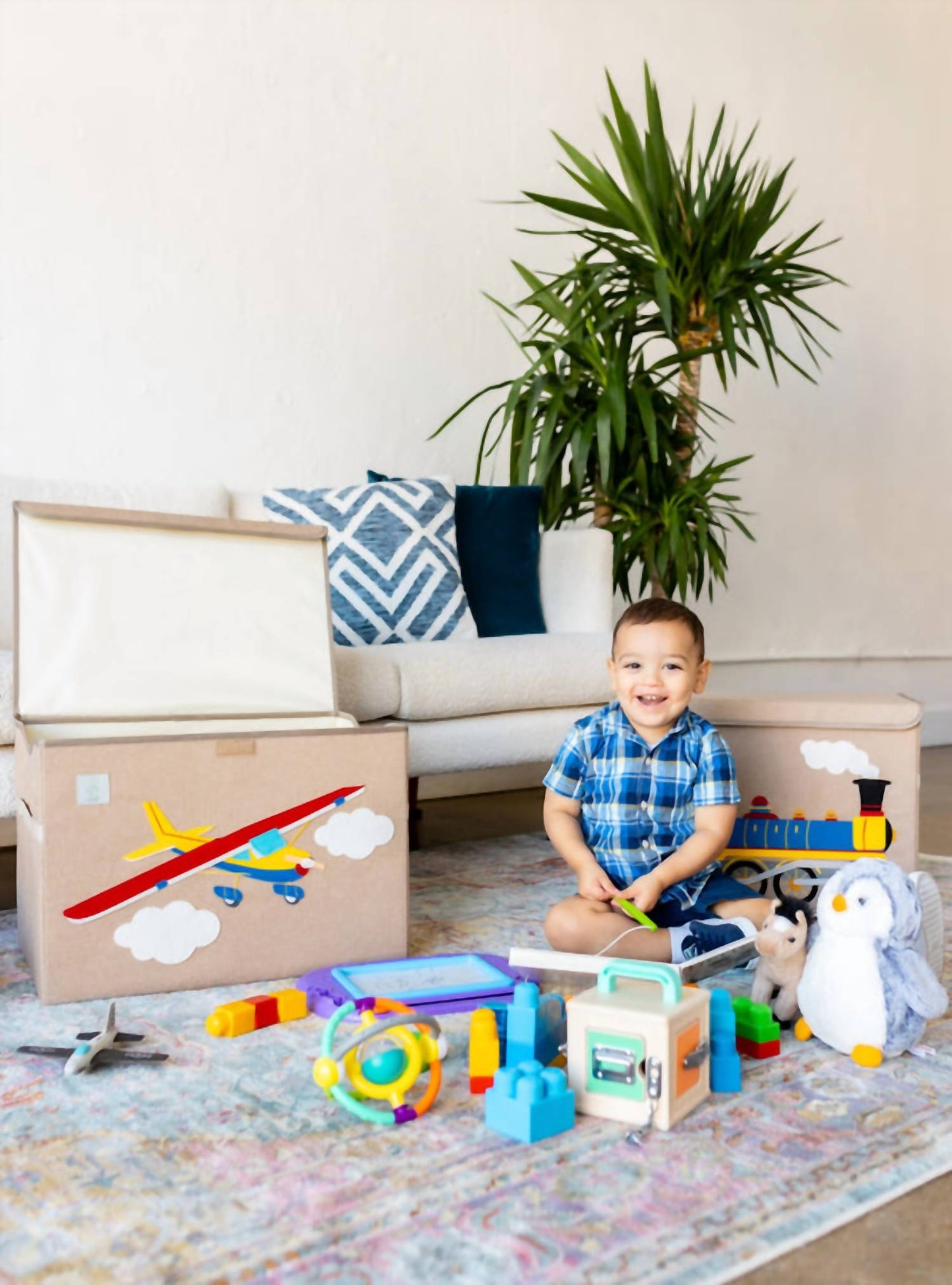 A Nice House - Awesome Airplane Appliquéd, Collapsible Toy Box and Storage Box