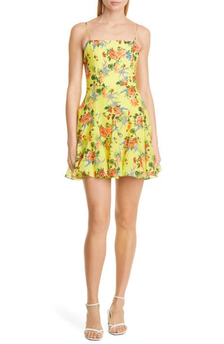 Alice + Olivia Ginny Floral Sleeveless Minidress in Floral Express Lemon Sorbet at Nordstrom, Size 12