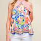 Flying Tomato - Retro Swirl Print Smocked Hem Blouse