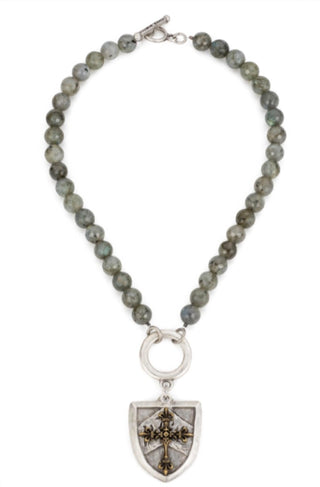 French Kande - Faceted Labradorite & Cheval Cross Stack Medallion