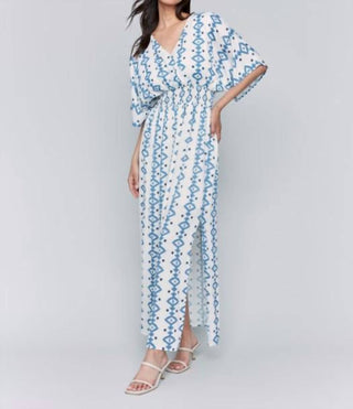 Charlie B - Printed Dolman Sleeve Maxi Dress With Side Slits