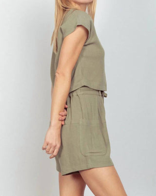 Trendsi - Very J Woven Cropped Top & Waist Tie Shorts Set