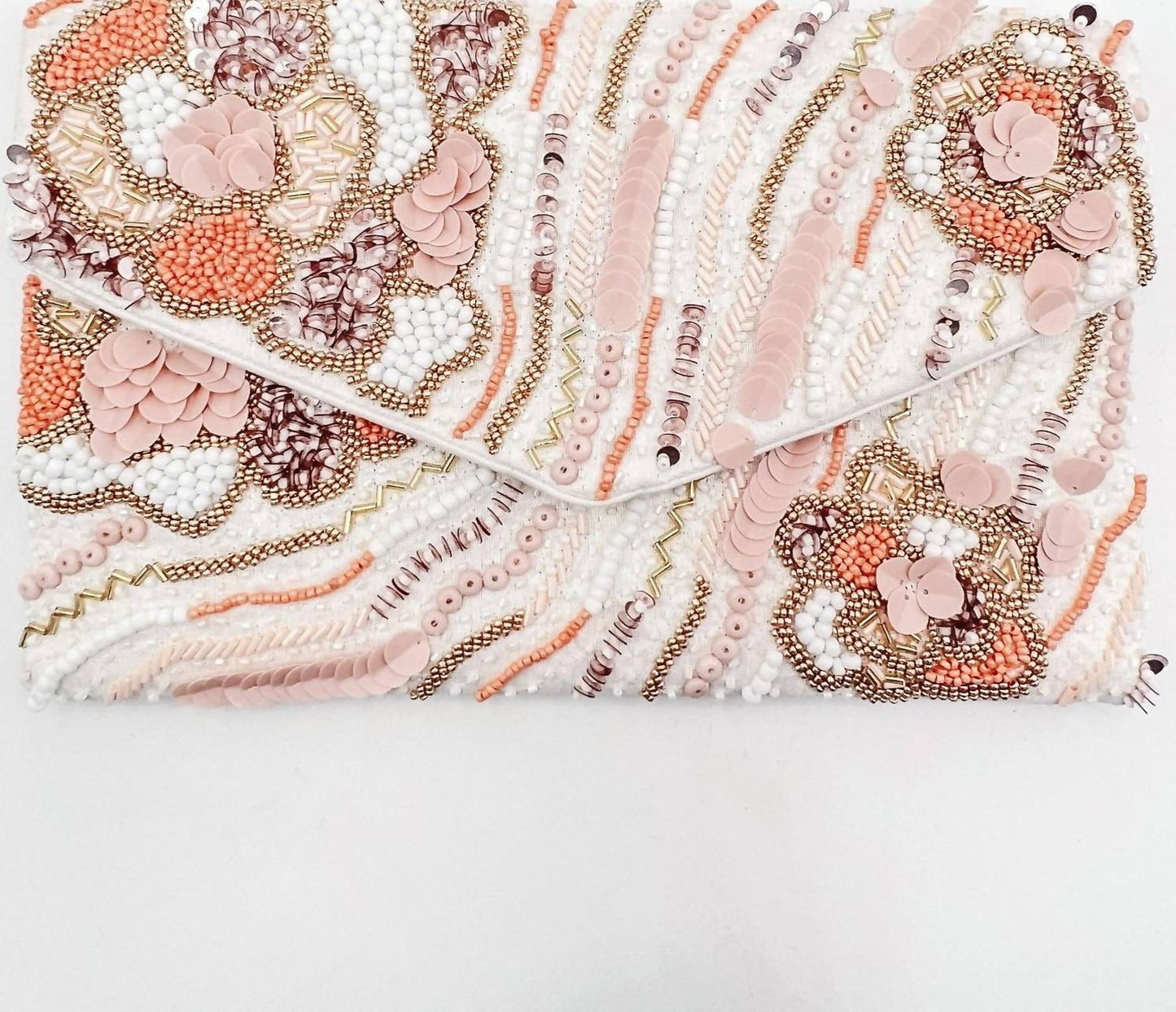 Treasure Jewels - Women's Shades Of Peach Beaded Clutch