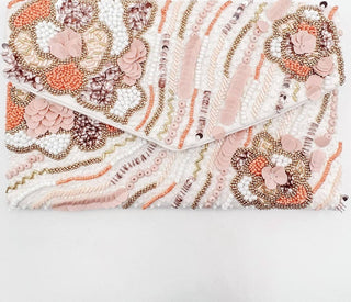 Treasure Jewels - Women's Shades Of Peach Beaded Clutch