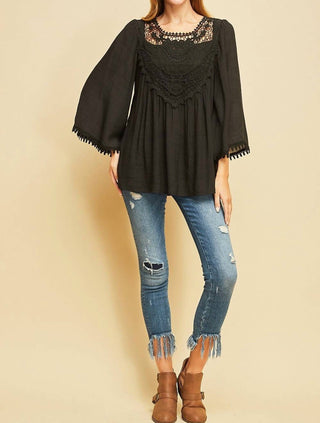 Entro - Crochet Lace Flare Sleeve Top - Plus
