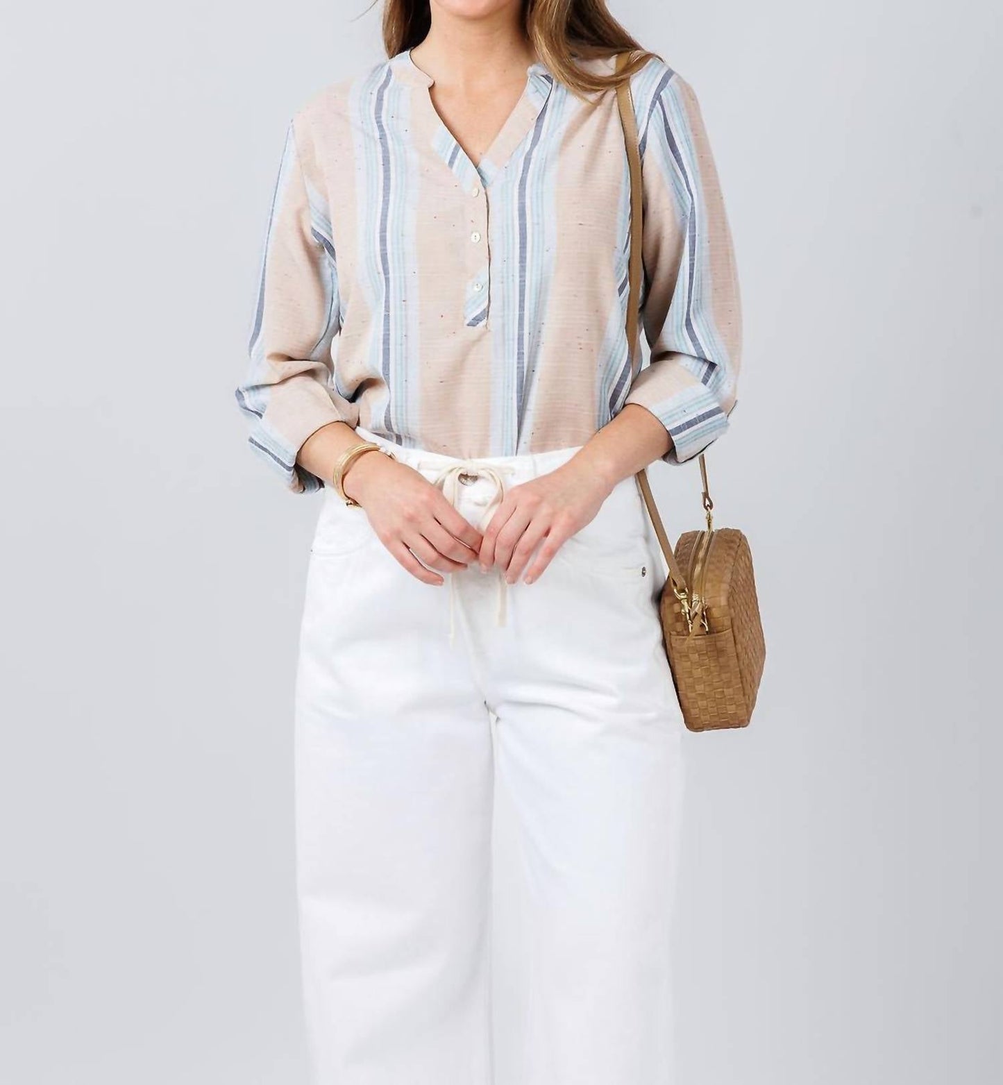 Billy T - Belize Stripe Roll Tab Sleeve Popover Shirt