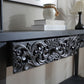 59.2in Black Carved Wooden Console Table with Lower Storage Shelf and Drawers
