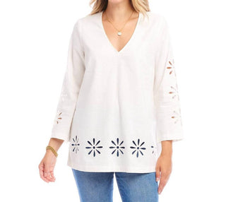 Karen Kane - Cutout Embroidered Flower Detail Tunic