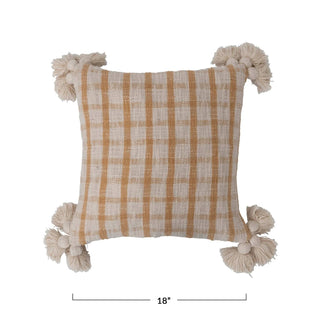 Creative Co-Op - Square Woven Cotton Slub Plaid Pillow With Tassels
