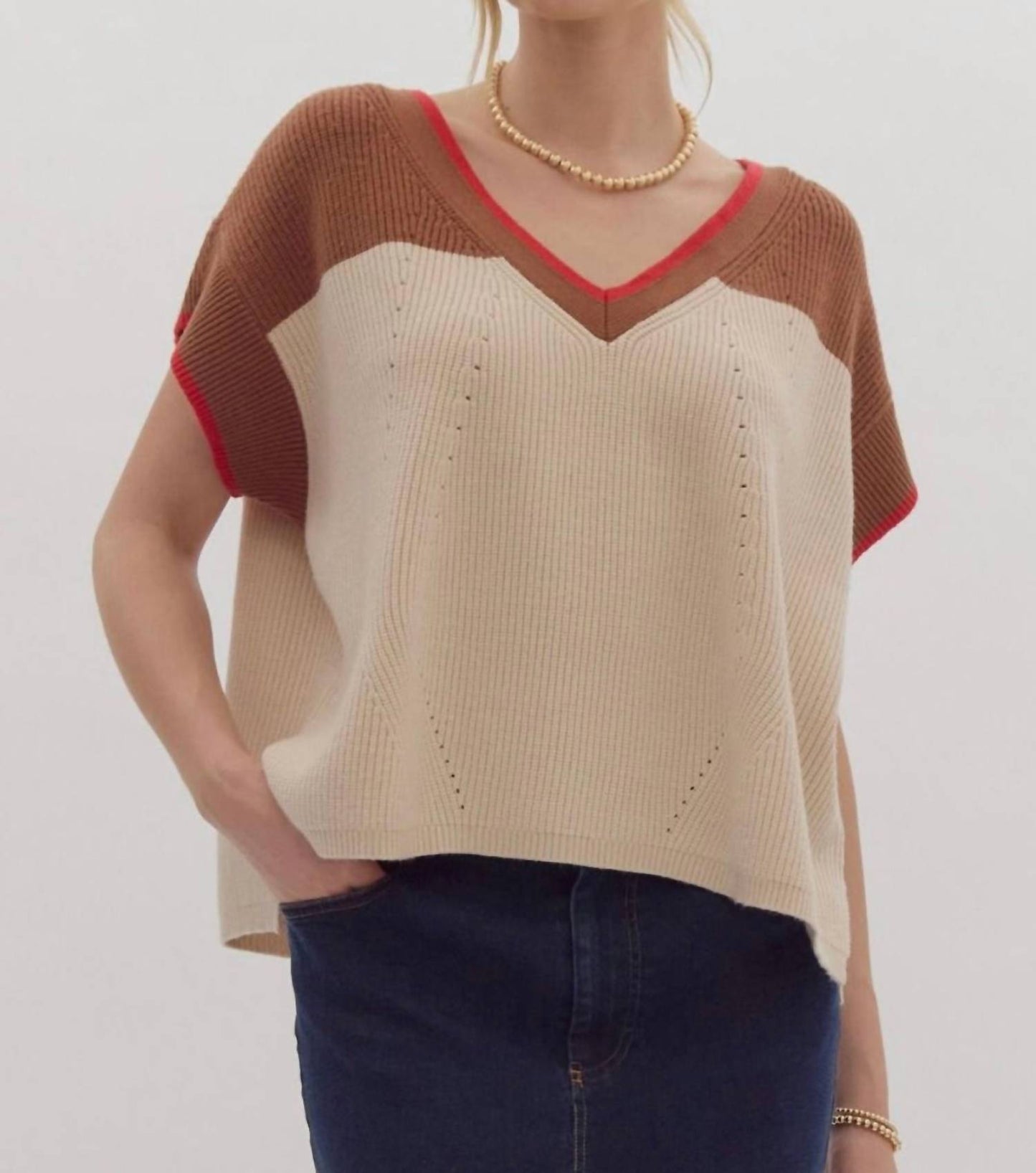 Entro - Rachele Short Sleeve V-neck Knit Top