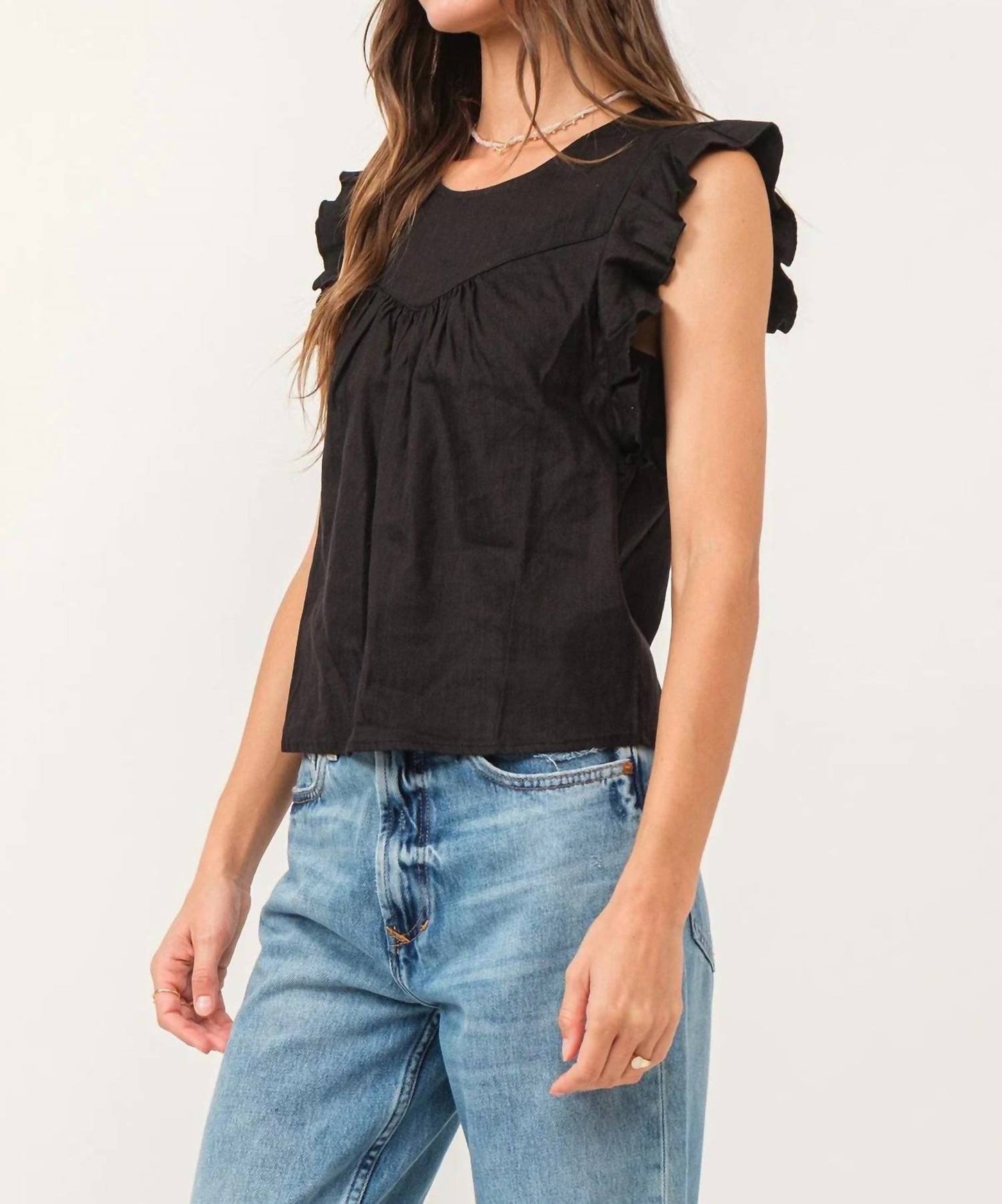 Another Love - Anelia Black Linen Petal Sleeve Top