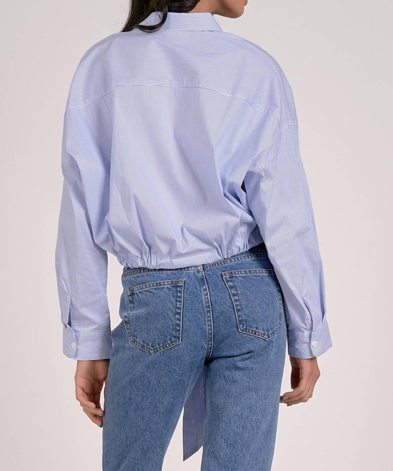 Elan - Striped Tied Front Blouse