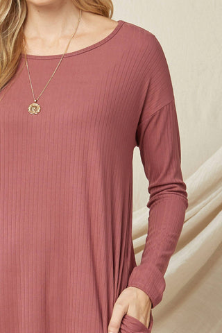 Entro - Ribbed Pocket Midi Dress Marsala