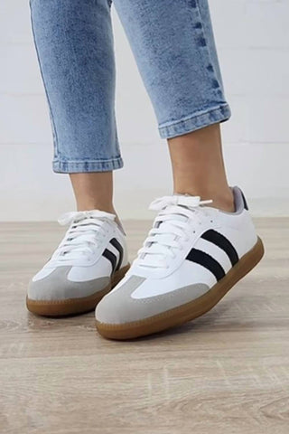 Little Daisy Closet - Women's Vintage Stripe Lace-up Flat Sneakers