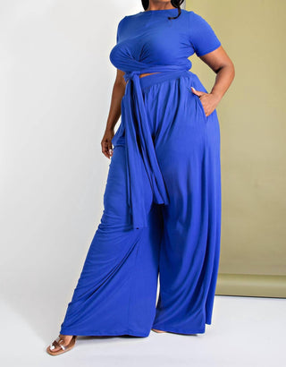 The Curve La - Plus Size Wrap Around Short Sleeve Top And Pants Set
