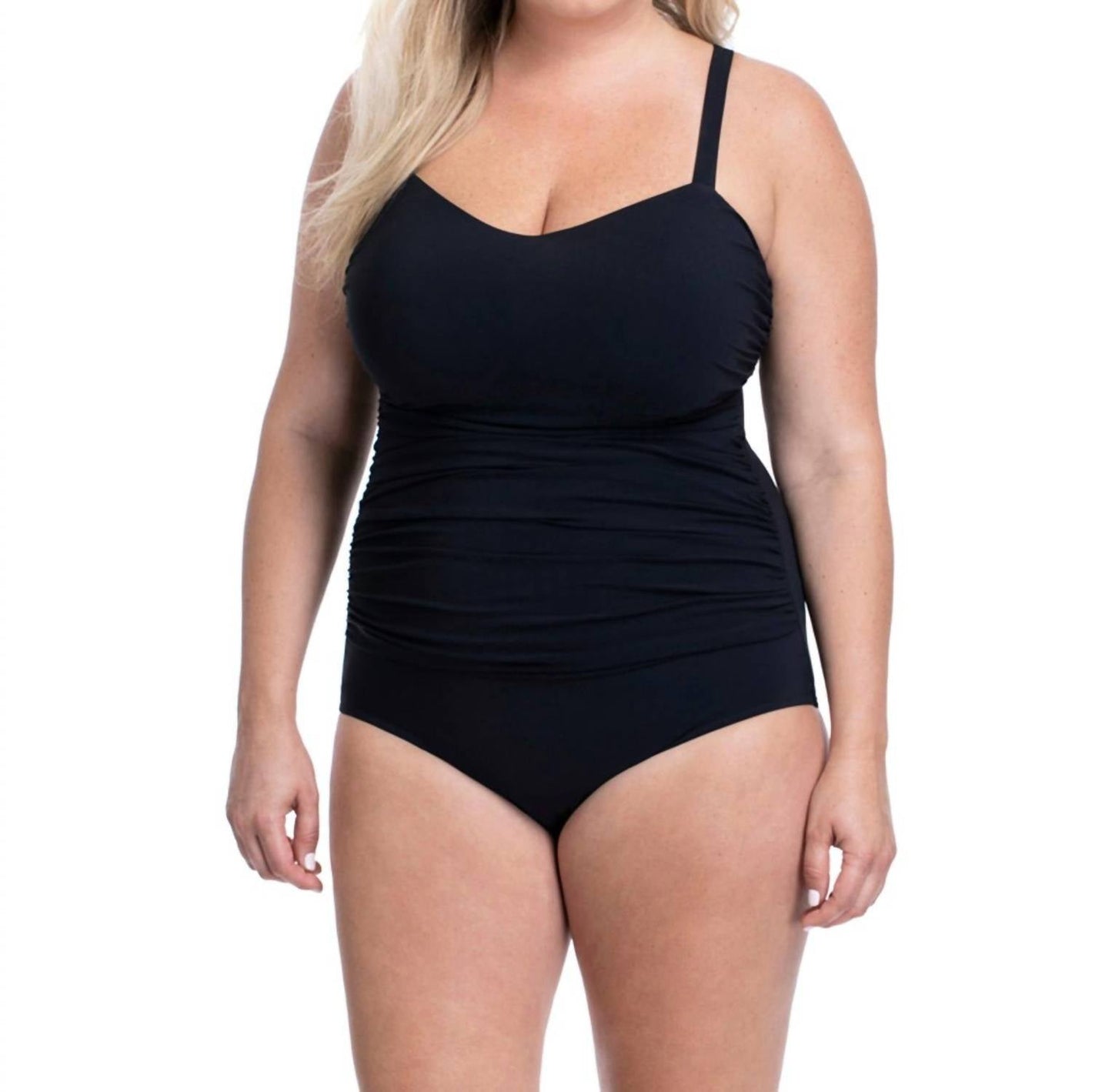 Profile By Gottex - Plus Size Scoop Neck Shirred One Piece Swimsuit