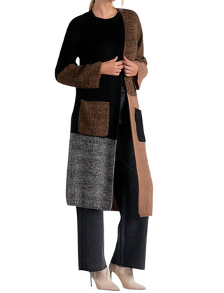 Elan - Long Colorblock Duster Sweater with Pockets