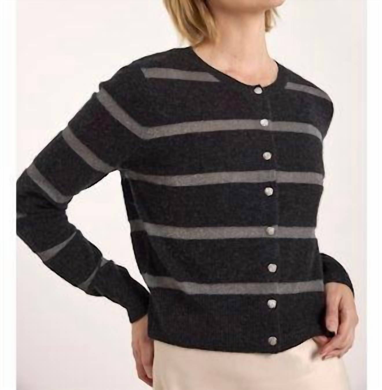 Brodie Cashmere - Simone Lurex Stripe Cashmere Cardigan