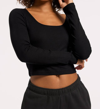 Bandier - Rivington Ribbed Long Sleeve Scoop Neck Crop Top