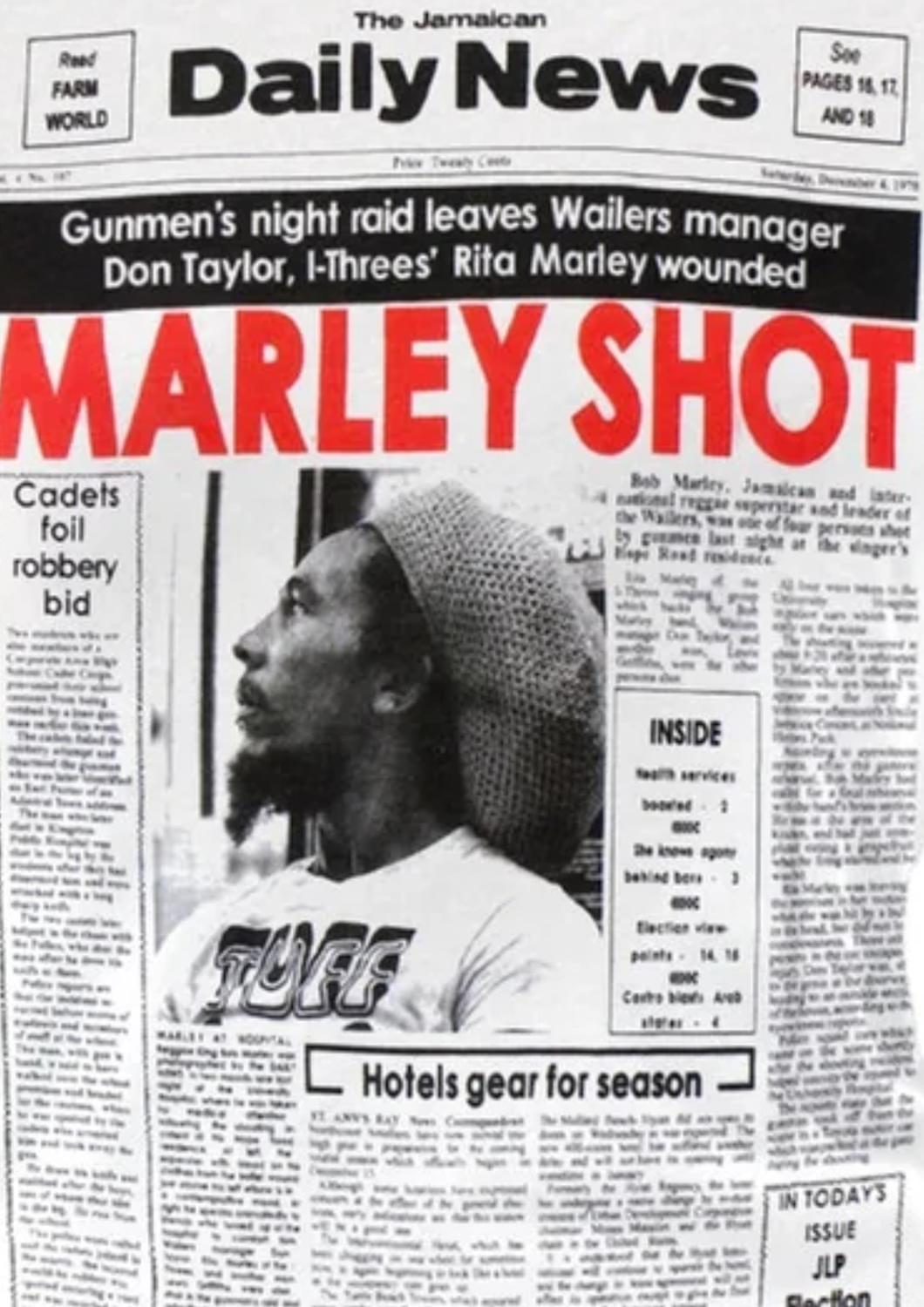 Bob Marley - Teen's Marley Shot Newspaper Headline T-shirt