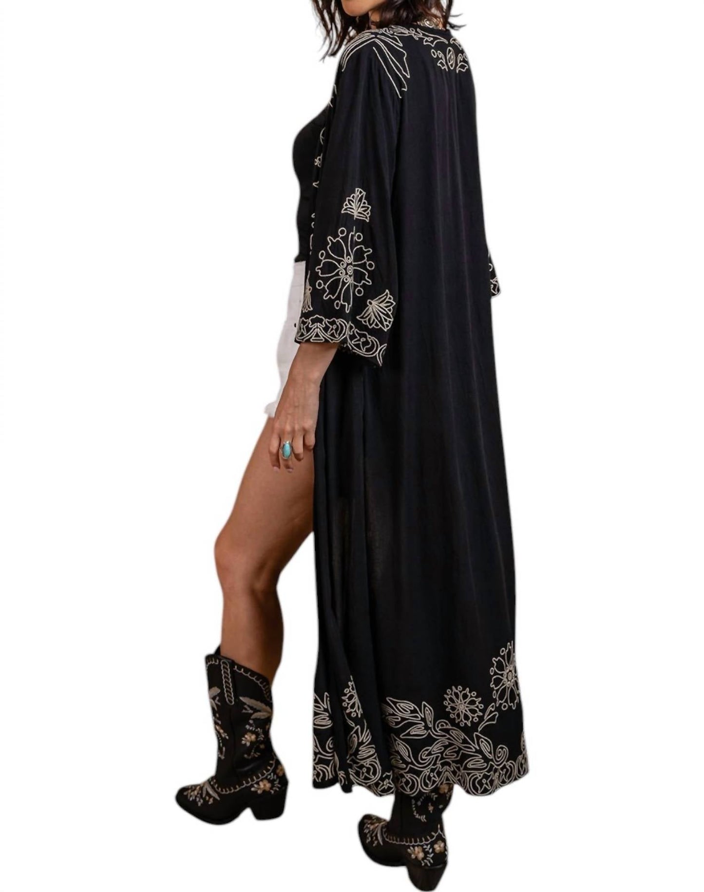 Paparazzi - Viscose Embroidered Open Front Duster