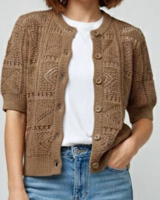 Autumn Cashmere - Short Sleeve Tile Stitch Cardigan