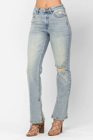 Judy Blue - High Waist Destroyed & Inseam Slit Straight Denim Jeans