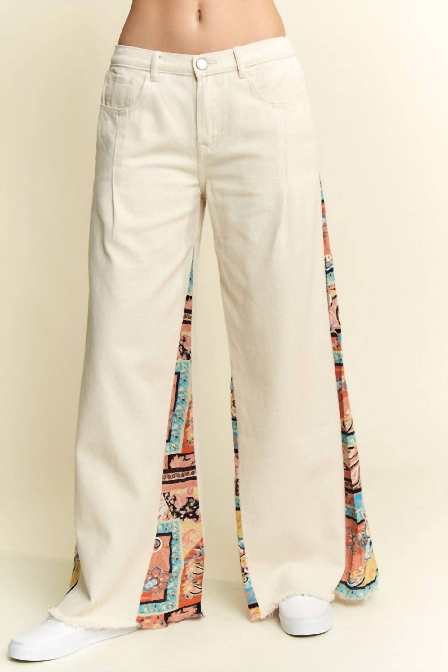 Jade By Jane - Mid Rise Paisley Print Patchwork Pants