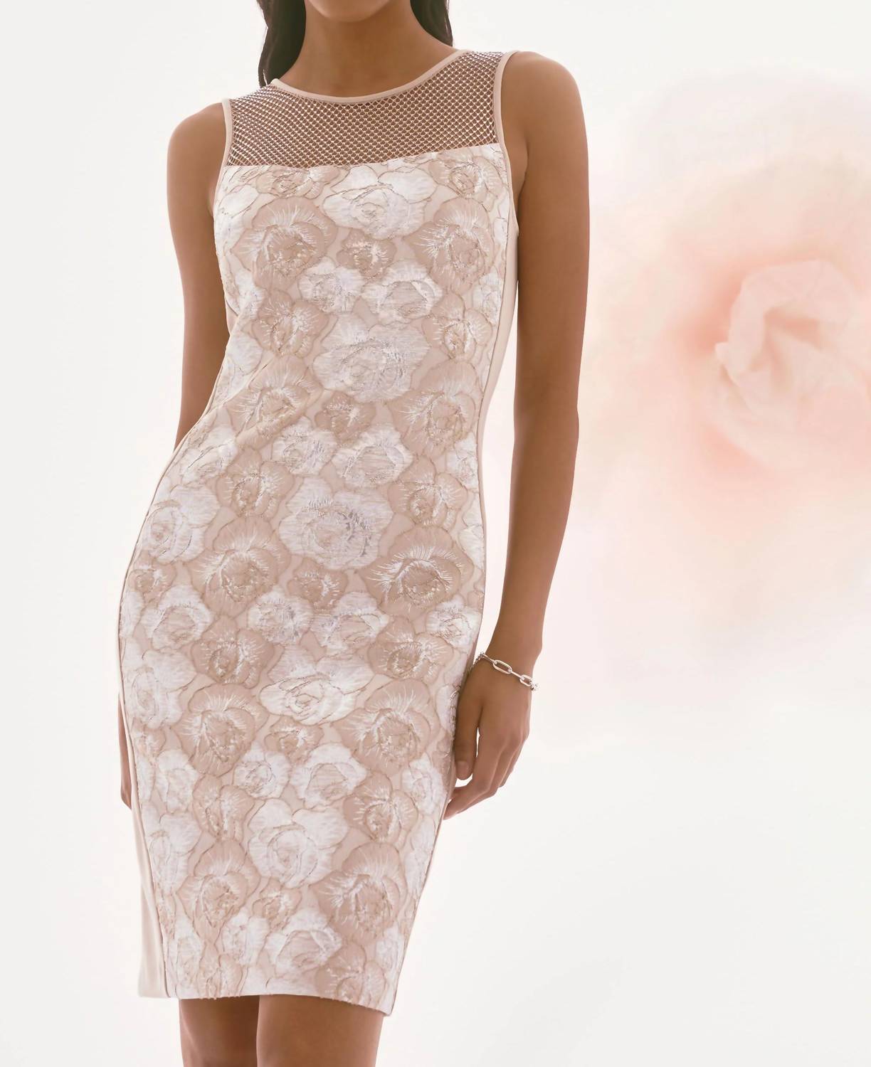 Joseph Ribkoff - Floral Embellished Net Yoke Midi Dress