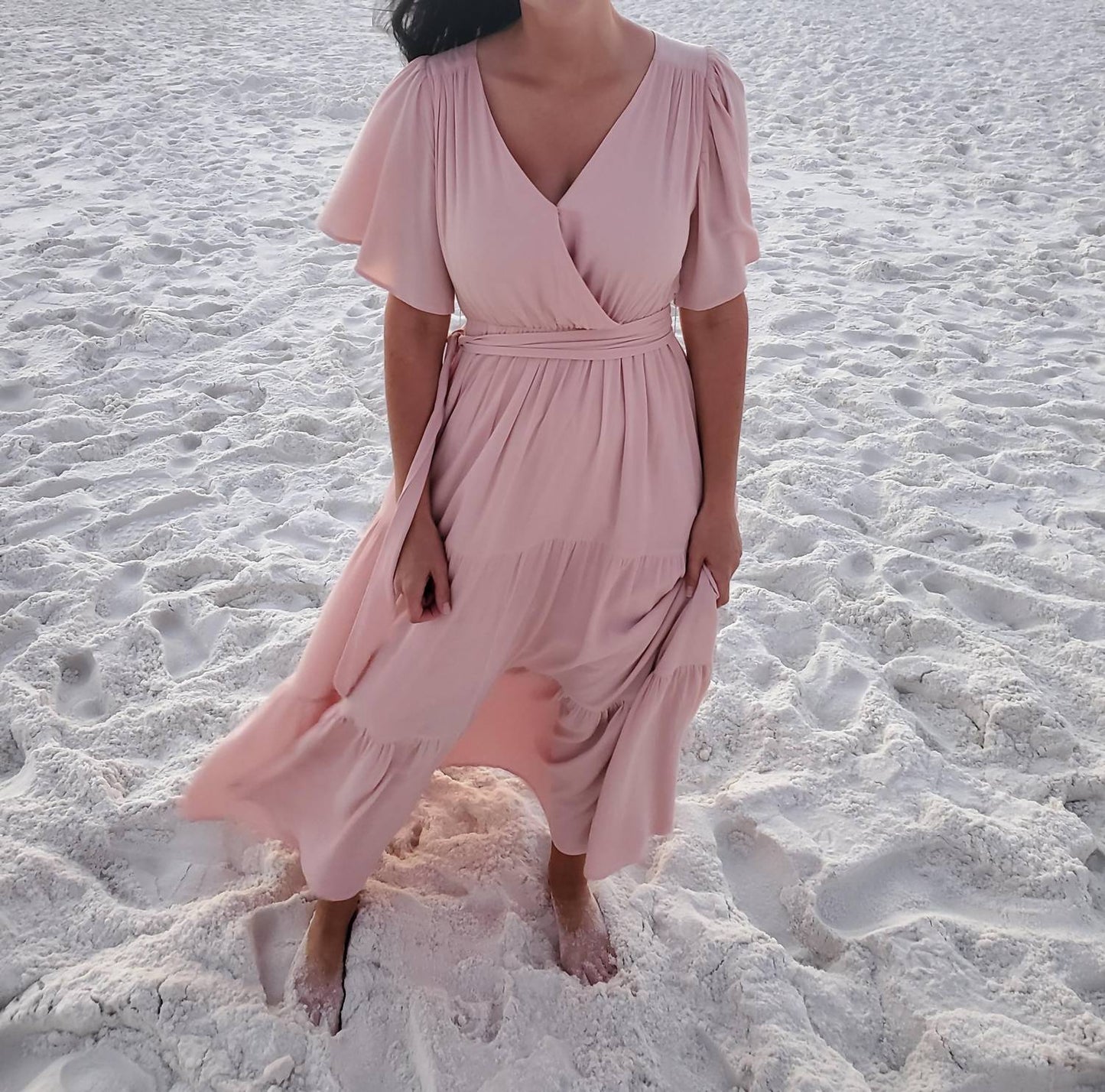 Bluivy - Flowy Wrap Tiered Maxi Dress